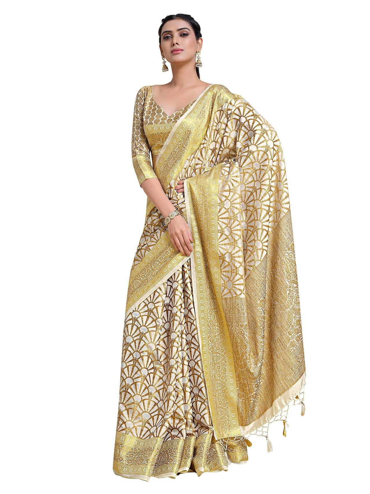 Mimosa Women's Off-White Kanjivaram Art Silk Saree - Distacart