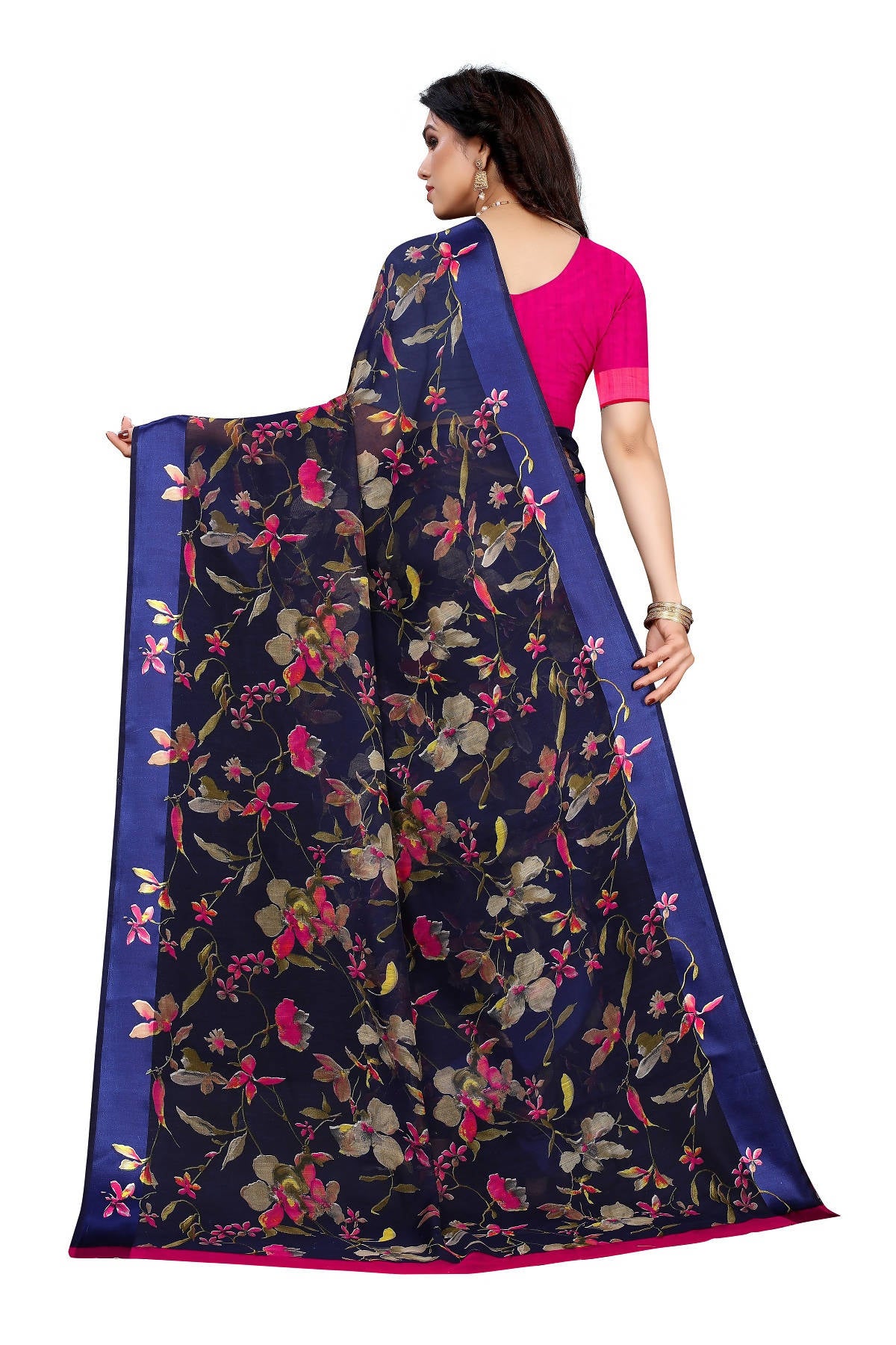 Vamika Navy Linen Satin Patta Saree (MANSI NAVY) - Distacart