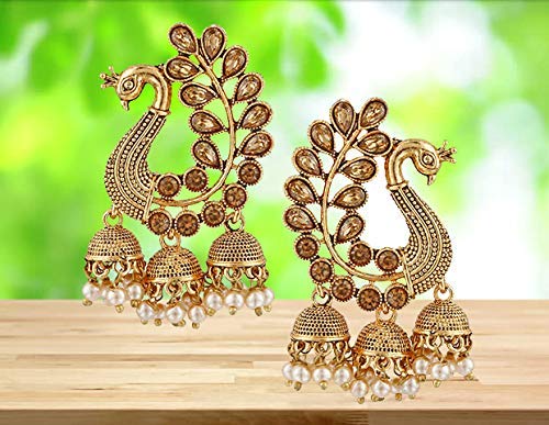 Buy Anikas Creation Red & Gold-Plated Peacock Shaped Jhumkas Online at Best  Price | Distacart