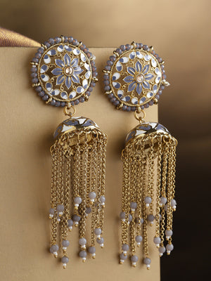 Traditional Grey Earrings with Maang Tikka for Party  FashionCrabcom