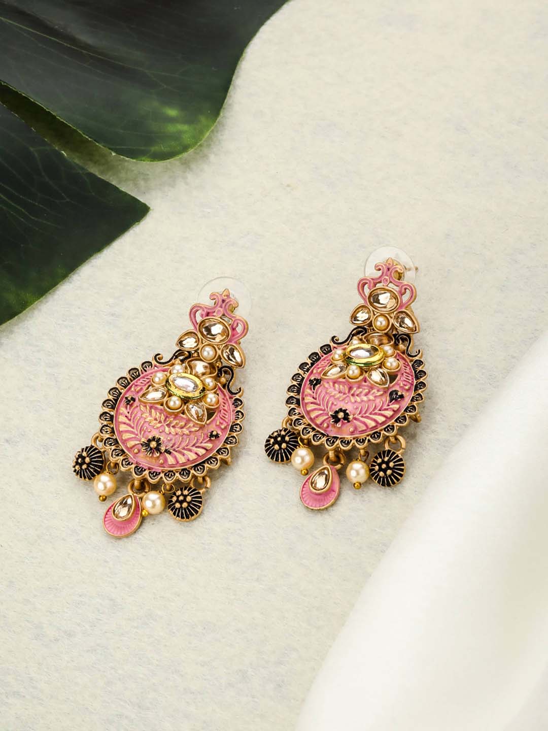 Buy Gold-Toned & Pink Earrings for Women by Priyaasi Online | Ajio.com