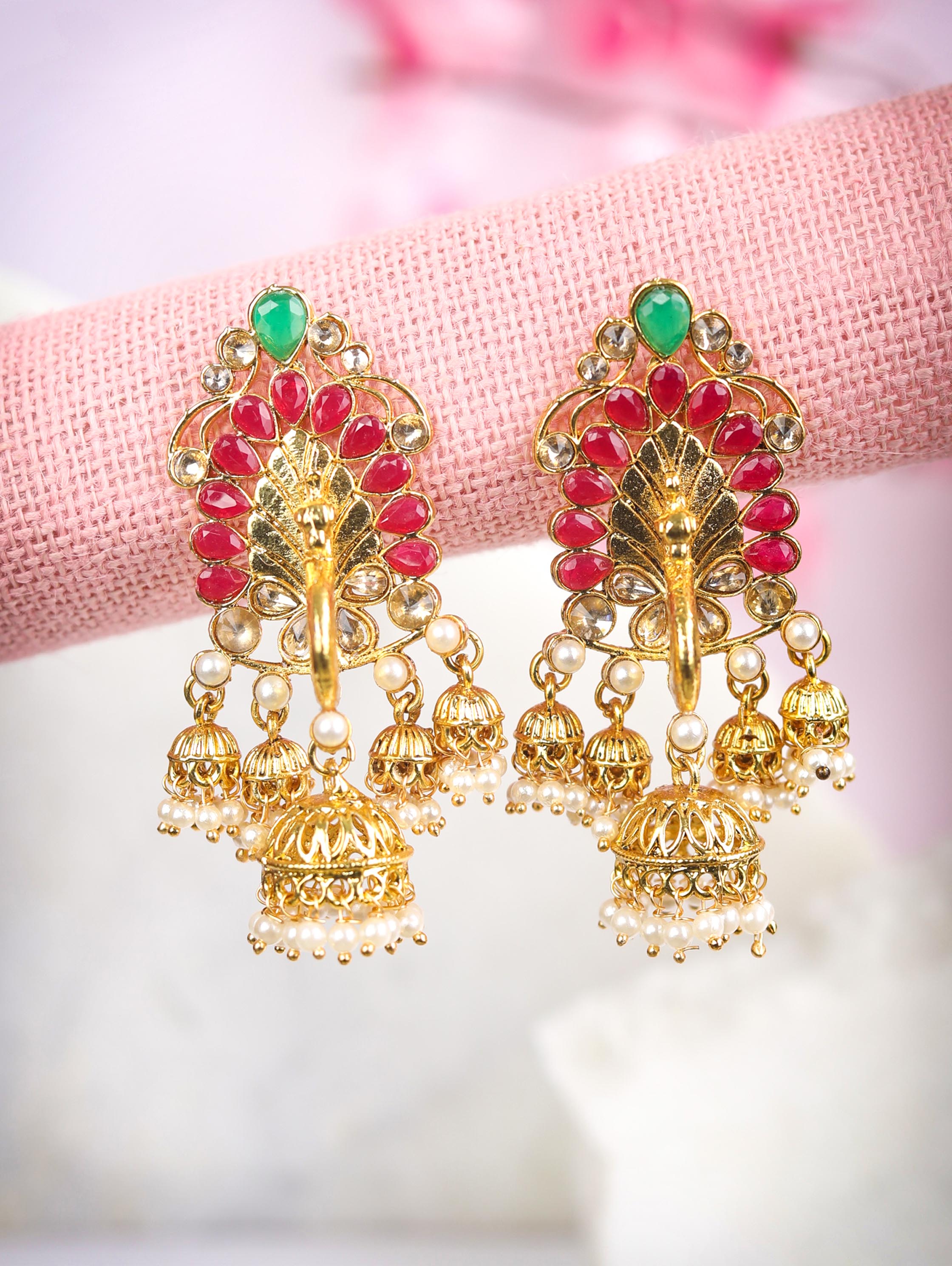 Gold-Plated Jhumka Earrings with Umbrella Hanging - Reeya LifeStyle