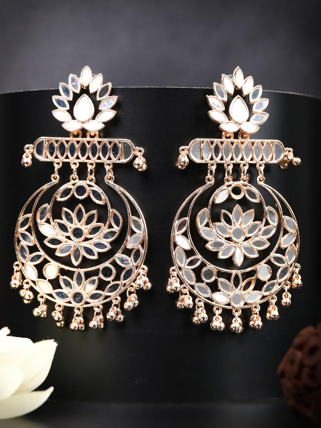 Buy Designer Gold N Pink Chaand Bali Earrings Online at Best Price | Cbazaar