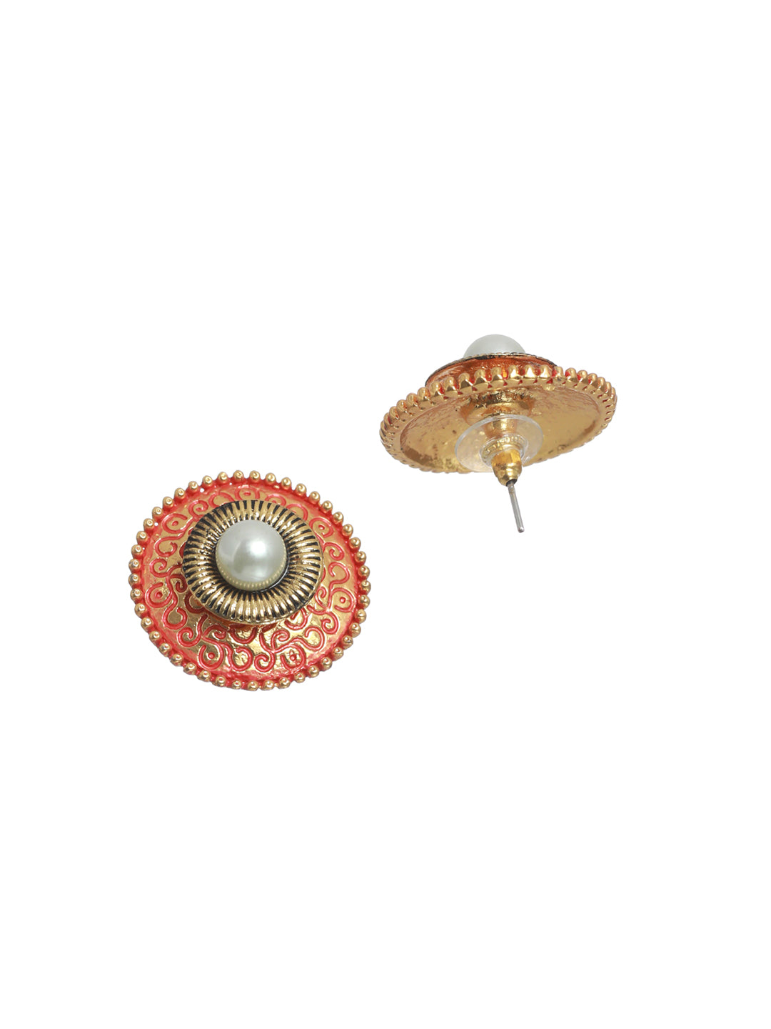 Buy Priyaasi Women Red Floral Pearl Stud Gold Plated Earrings Online At 