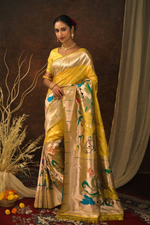 Yellow Party Wear Silk Paithani Saree in Fatehabad-Haryana at best price by  Dazzle In Nauvari Boutique - Justdial