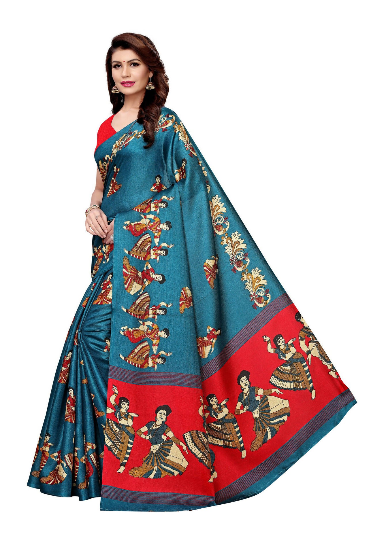 Vamika Rama Green & Red Kalamkari With Jhalar Khadi Silk Saree - Distacart