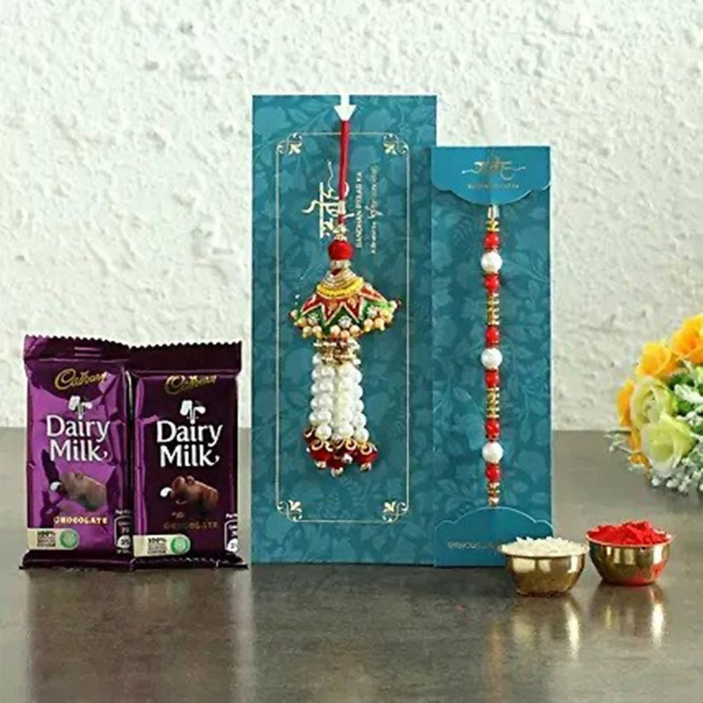 Pearl Lumba Rakhi Set And Dairy Milk Combo