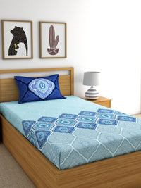Thumbnail for Dreamscape Blue & Turquoise Blue 140 TC Pure Cotton Bedsheet with Pillow Covers - Distacart