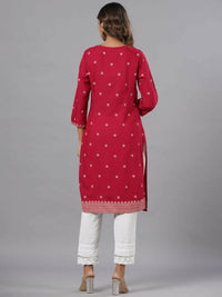 Thumbnail for Juniper Women Fuchsia Rayon Printed Knee Length Straight Kurta - Distacart