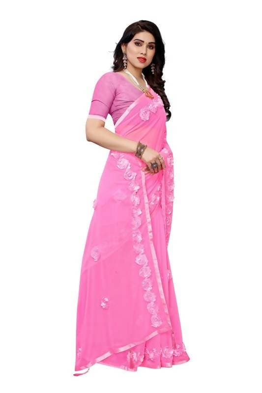 Vamika Pink Georgette Embroidery Saree (GULABO PINK)