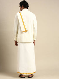 Thumbnail for Ramraj Cotton Mens Wedding Cream Regular Dhoti, Shirt & Towel Set Subhakalyan 1/2