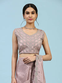 Thumbnail for Lavendar Silk Satin Plain Ready to wear Saree with stitched Blouse - Vrinda - Distacart