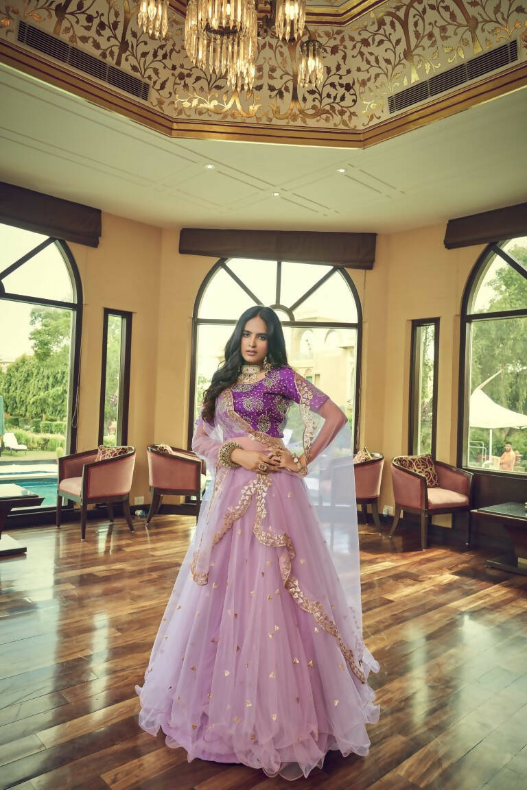 Aastha Fashion Women's Purple Heavy Nylon Net Thread & Sequins Embroidery Wedding Lehenga Choli - Distacart