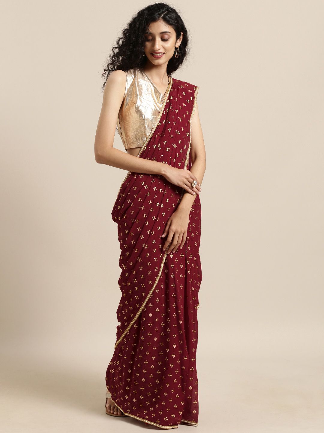 Maroon Georgette Ready to wear saree - Featured Product