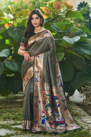 Bottle Green Paithani Silk Saree - Urban Womania