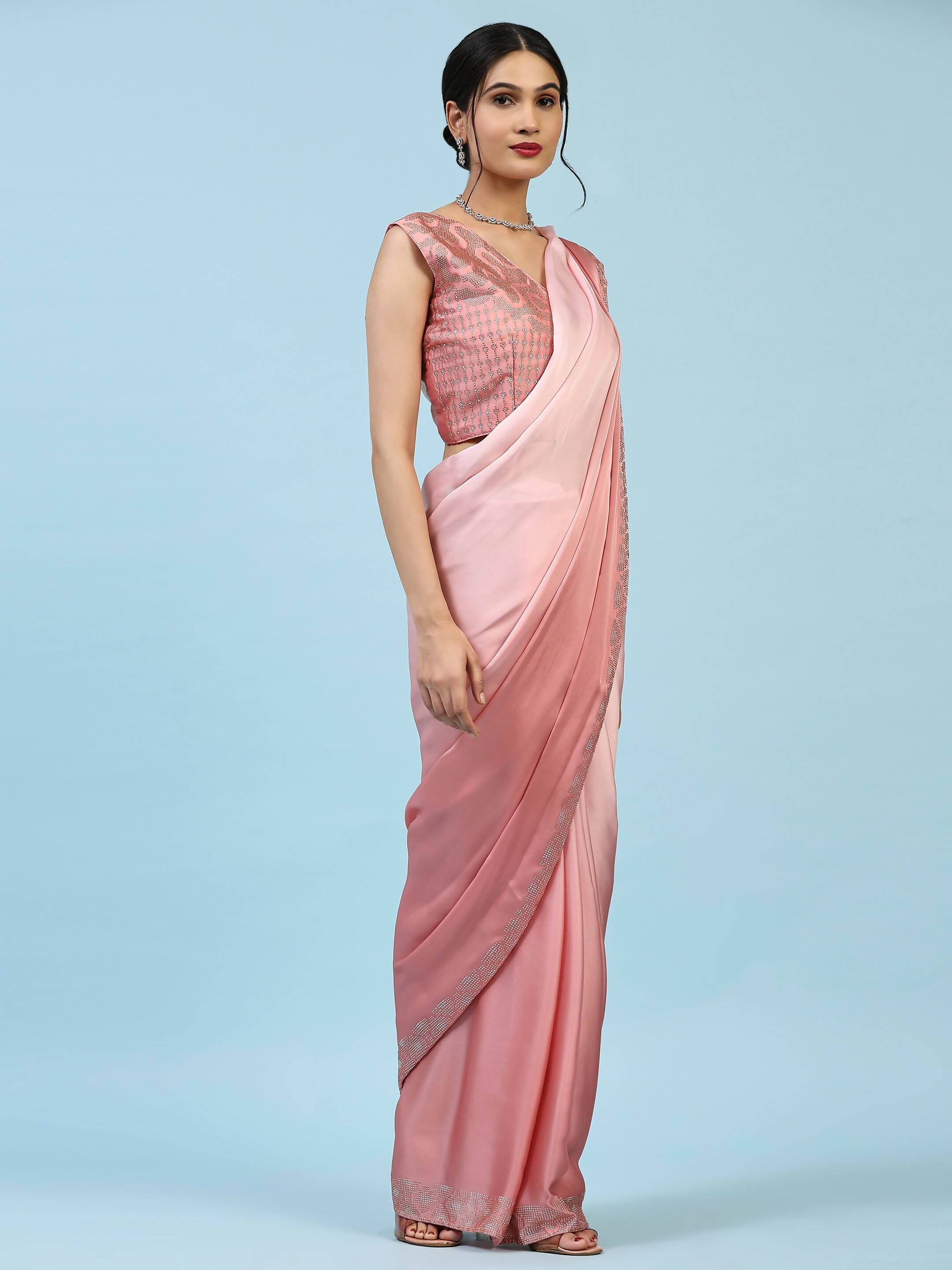 Buy Radcart Women's Chiffon Plain Peach Saree With Blouse Piece at Amazon.in