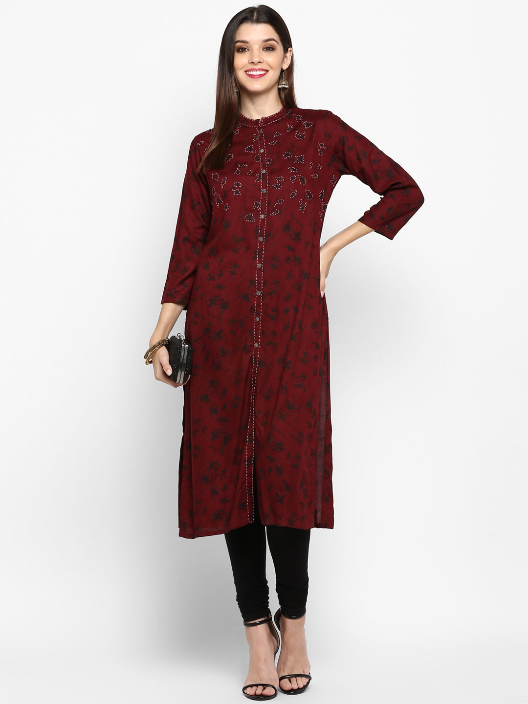 NOZ2TOZ Women's Dark Purple Color Rayon Straight Kurta Only - Distacart