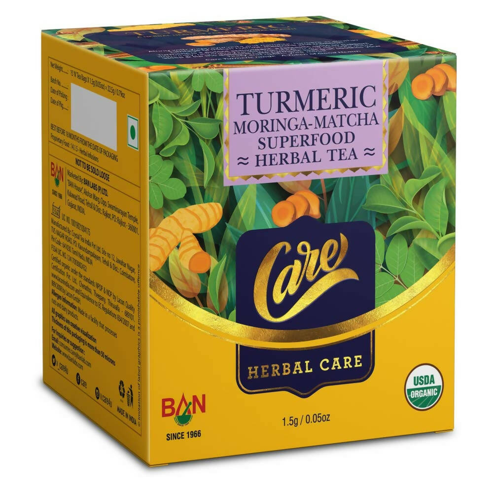 Care Turmeric Moringa-Matcha Superfood Herbal Tea Bags - Distacart