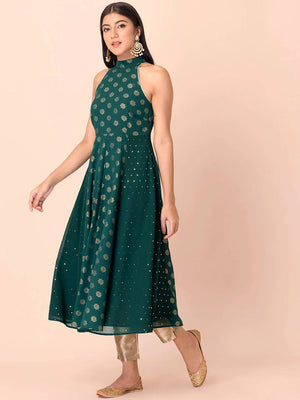 Buy Women Green Printed Sleeveless Maxi Kurta - Feed-Kurtas - Indya
