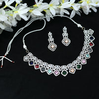 Thumbnail for Mominos Fashion Johar Kamal Women Silver-Plated American Diamond Multi Colour Choker Set - Distacart
