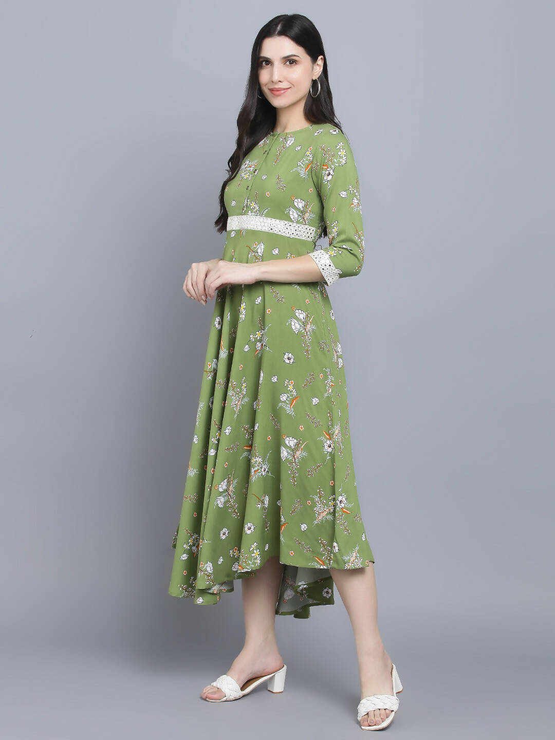 Myshka Women Green Floral Midi Dress - Distacart