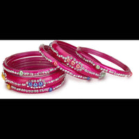 Thumbnail for Afast Bridal Wedding & Party Fashionable Colorful Glass Bangle/Kada Set, Pack Of 12 - Pink, Blue - Distacart