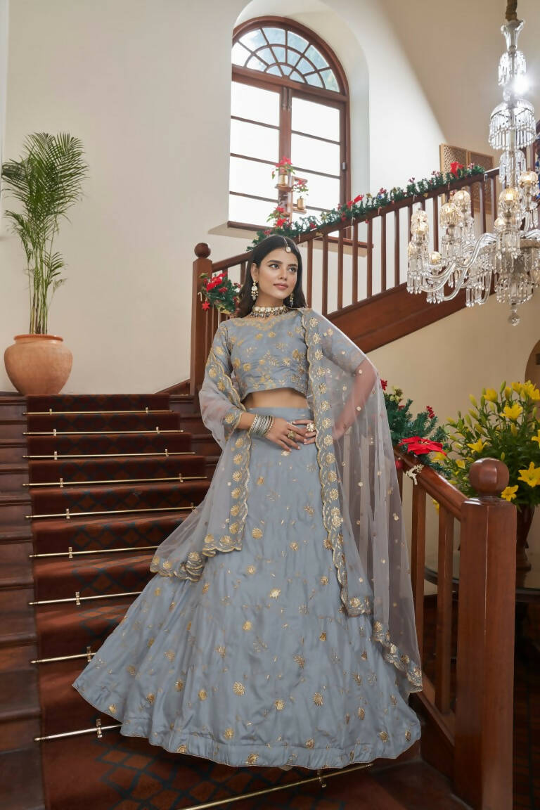 Aastha Fashion Women's Grey Art Silk Zari & Sequins Embroidery Party Wear Lehenga Choli - Distacart