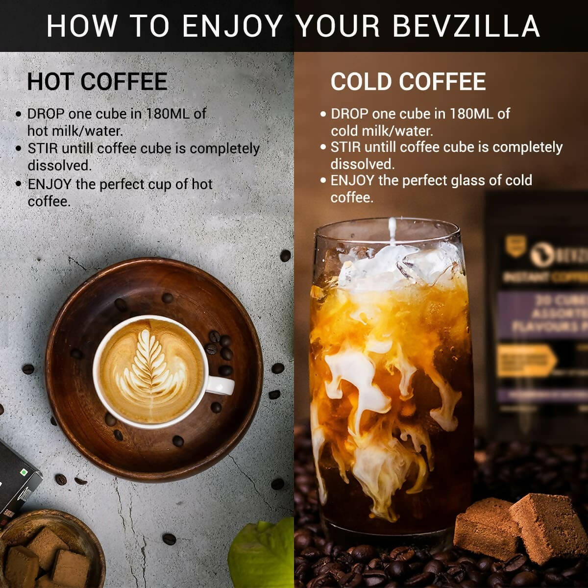 Bevzilla Instant Coffee Cubes Pack with Organic Date Palm Jaggery - Irish Cream - Distacart