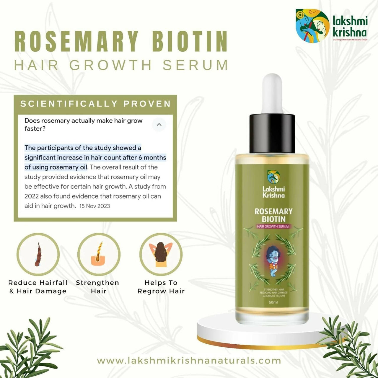 Lakshmi Krishna Naturals Rosemary Biotin Hair Growth Serum - Distacart