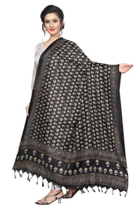 Thumbnail for Vamika Latest Fashion Black Printed Khadi Bhagalpuri Dupatta For Girls