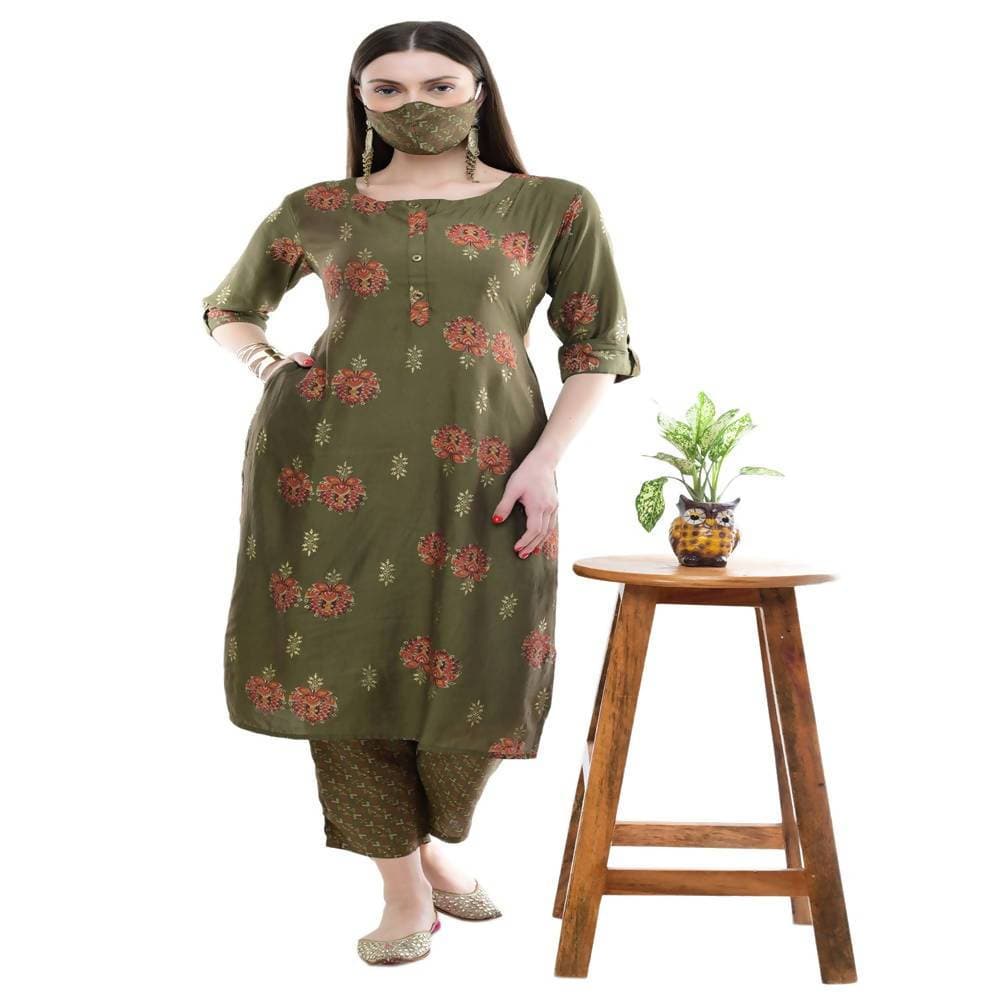 Lagi Women's Green Printed Straight Kurta & Pant (MC38A)