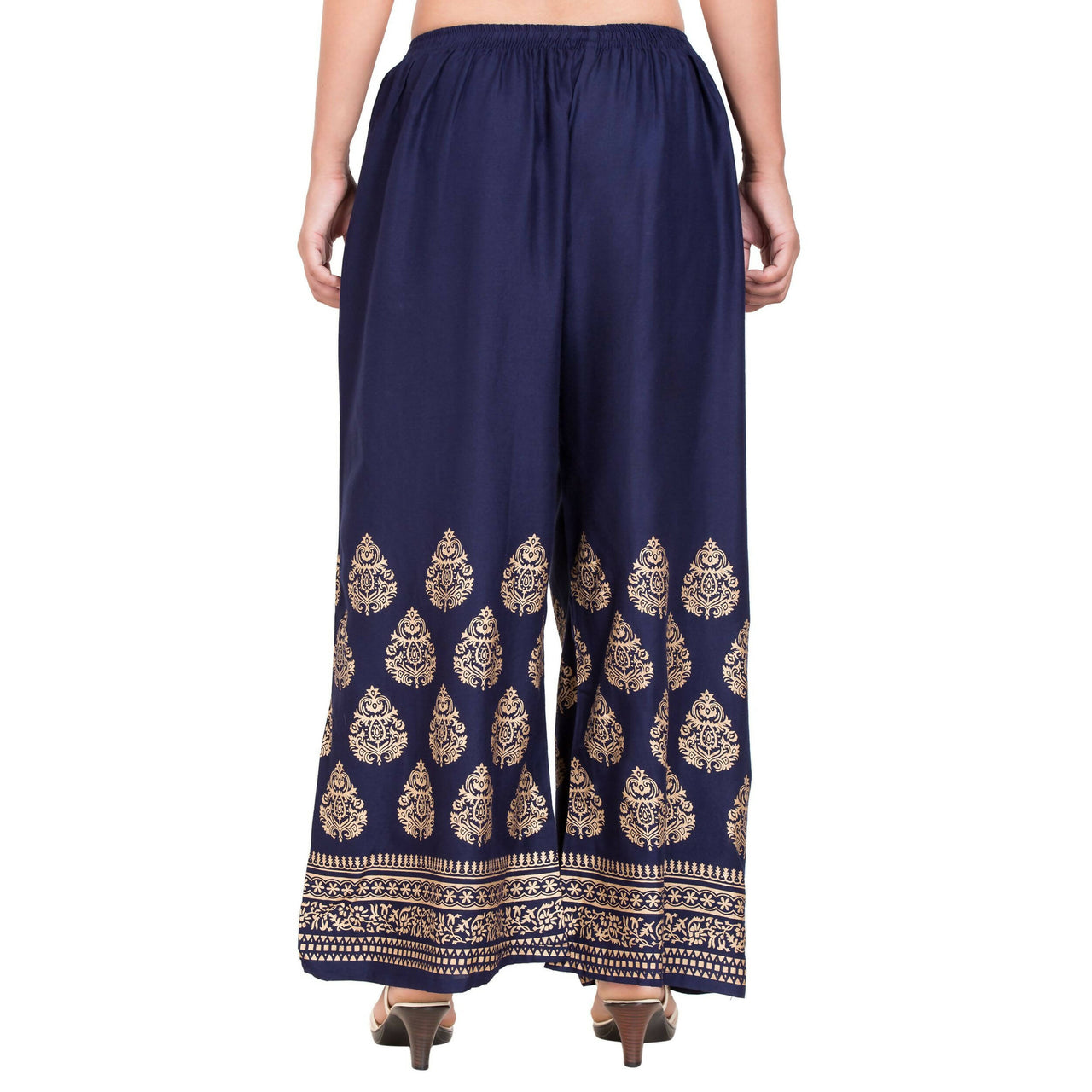 PAVONINE Navy Blue Color Golden Printed Rayon Fabric Sharara For Women & Girls - Distacart