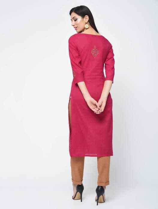 Aniyah Cotton Block Printed Traditional Straight Kurta In Magenta Color (AN-125K)