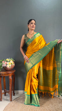 Thumbnail for Malishka Banarasi Silk Ready To Wear Saree With Blouse Piece - Yellow & green - Distacart