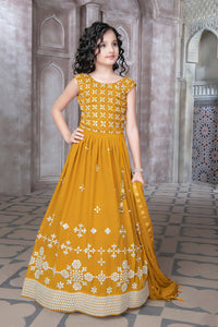 Thumbnail for Kids Wedding Designer Yellow Georgette Lehenga Choli - Aaradhna - Distacart