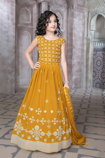 Kids Wedding Designer Yellow Georgette Lehenga Choli - Aaradhna - Distacart