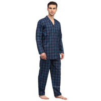 Thumbnail for Jainish Men's Navy Blue Checked Night Suits ( GNS 001Navy ) - Distacart