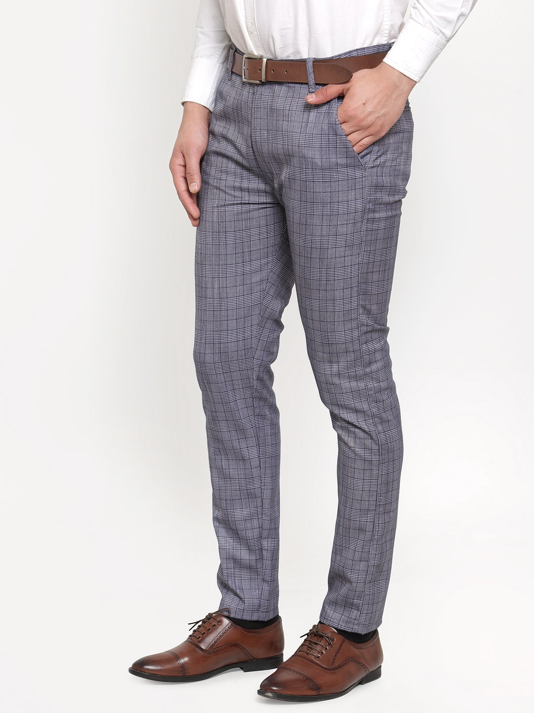 Jainish Men's Blue Checked Formal Trousers ( GP 254Blue ) - Distacart