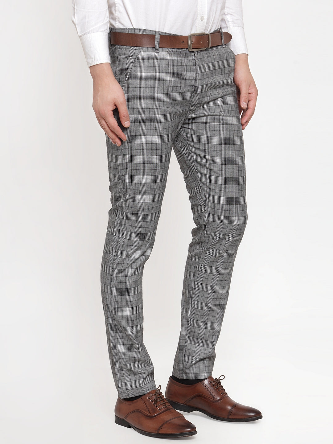 Men's Skinny Tapered Smart Check Pants With Pintuck | boohoo