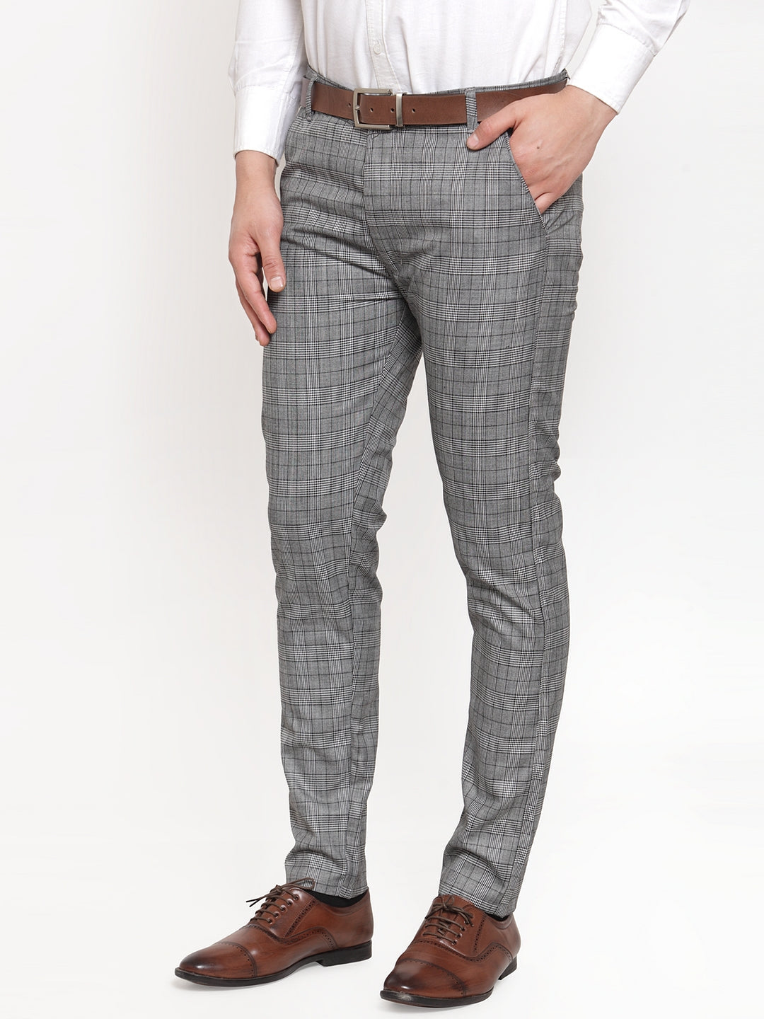 Buy Men Grey Check Carrot Fit Formal Trousers Online - 715819 | Peter  England