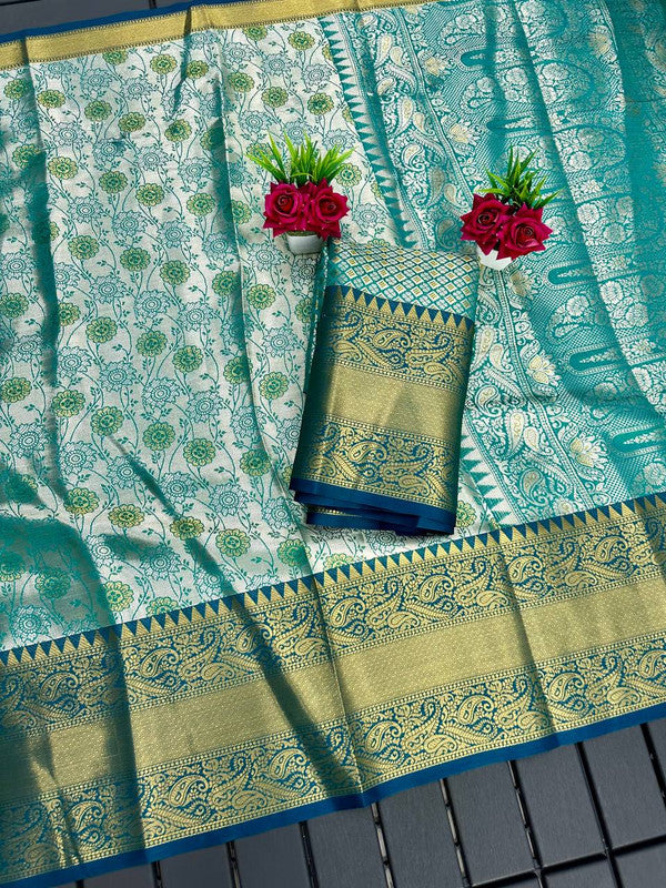 Malishka Kanchipuram Silk Saree With Blouse Piece - Rama - Distacart