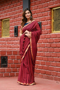 Thumbnail for Very Much Indian Pure Cotton Handloom Saree With Intricate Borders - Red - Distacart