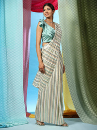 Thumbnail for Sky Blue Pure Georgette Sequence work Ready to wear Saree with stitched Blouse - Satiksha - Distacart