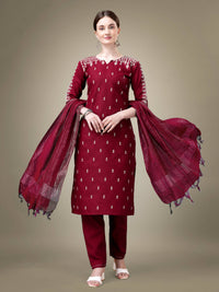 Thumbnail for Aastha Fashion Women's Maroon Cotton Blend Embroidery & Sequence Work Kurta with Trouser & Dupatta - Distacart