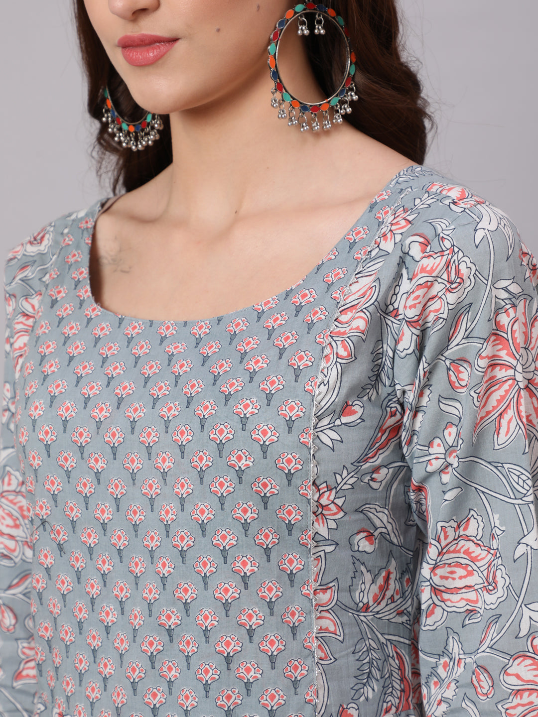 Sangria Floral Yoke Design Thread Work Straight Kurta & Trouser With  dupatta - Absolutely Desi