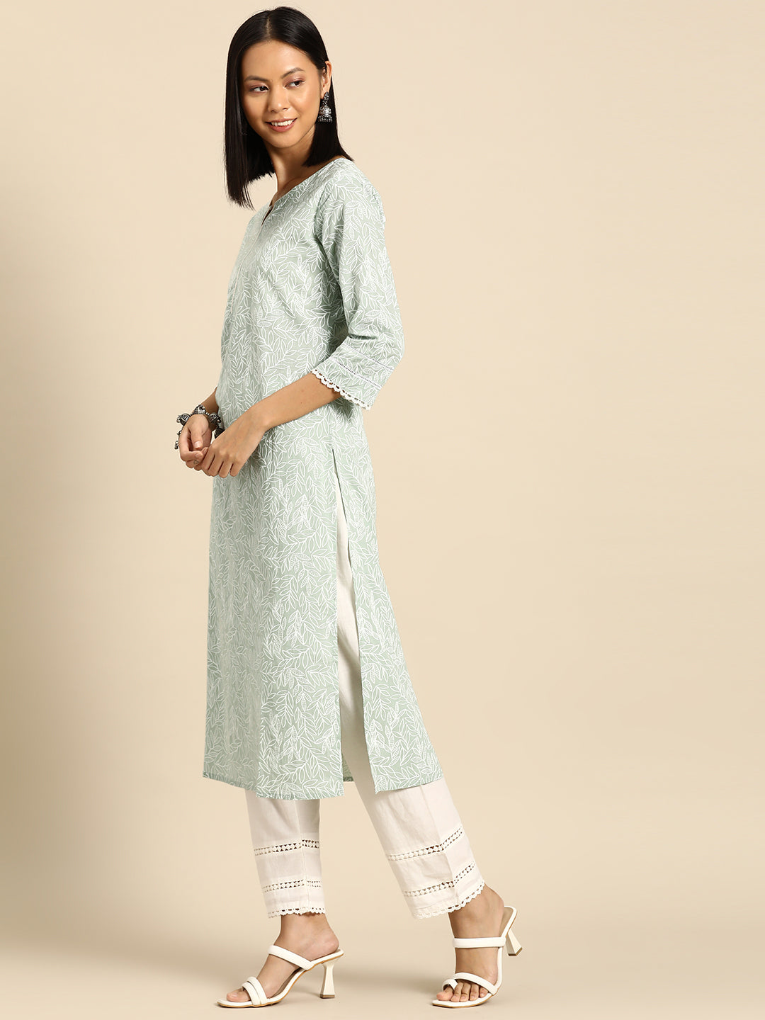 NOZ2TOZ Women Green Printed Straight Kurta With Trouser - Distacart