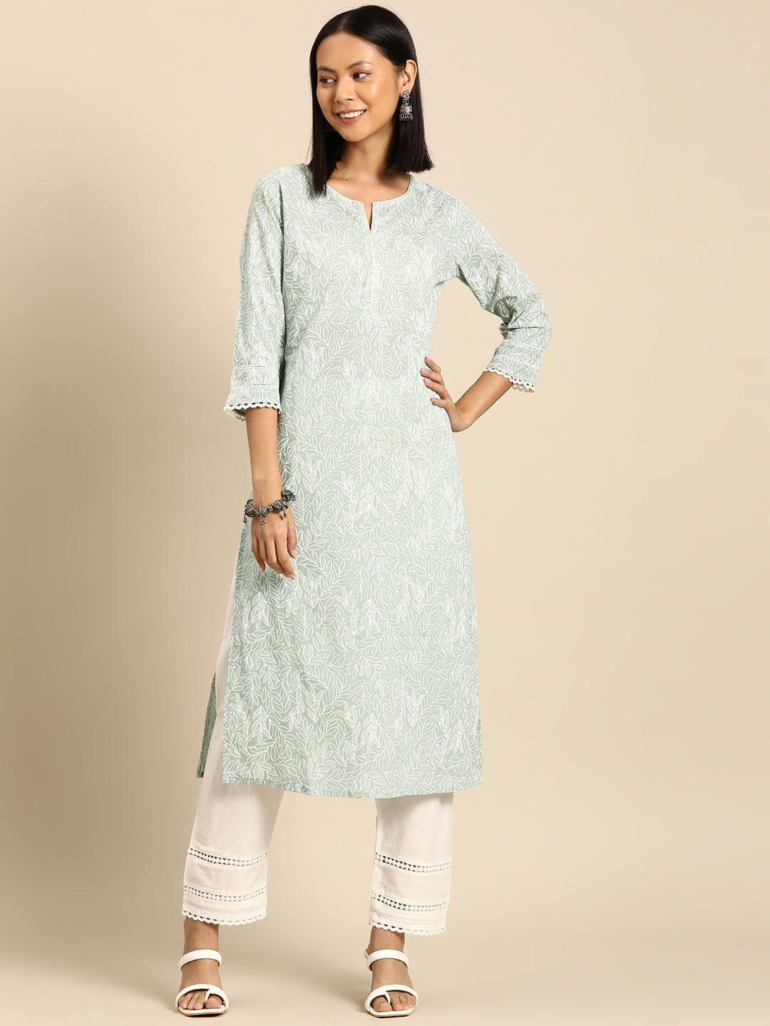 NOZ2TOZ Women Green Printed Straight Kurta With Trouser - Distacart