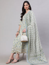 Thumbnail for NOZ2TOZ Women Off-White Floral Printed Flared Kurta With Trouser And Dupatta - Distacart