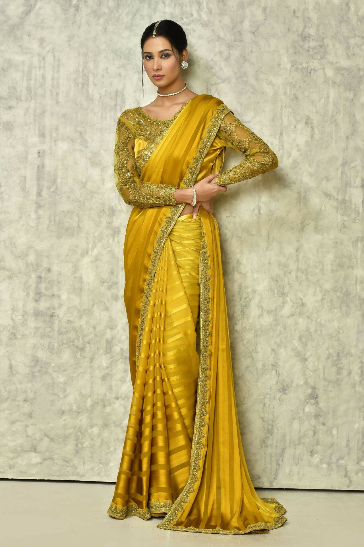 Mustard Silk Solid Designer Saree with Blouse - Purvi - Distacart