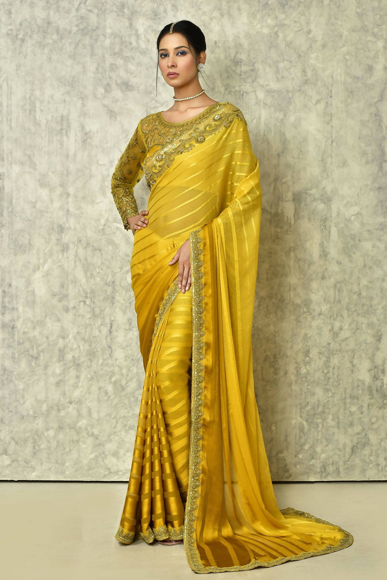 Mustard Silk Solid Designer Saree with Blouse - Purvi - Distacart